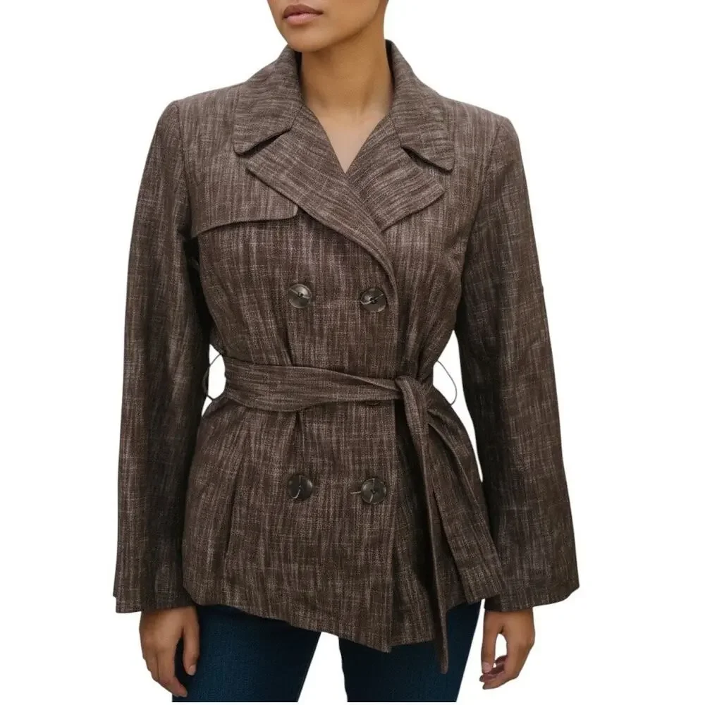 Sandro Sportswear Brown Tie Waist Button Front Belted Jacket Size Large